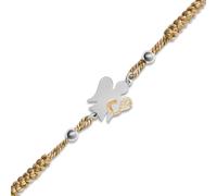 VLNET® | Pulsera con cordón ajustable beige y dorado | Ángel y letra de plata | El alfabeto de los ángeles | Roberto Giannotti (S)