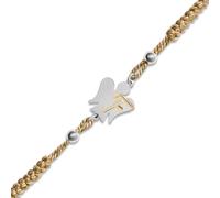 VLNET® | Pulsera con cordón ajustable beige y dorado | Ángel y letra de plata | El alfabeto de los ángeles | Roberto Giannotti (F)