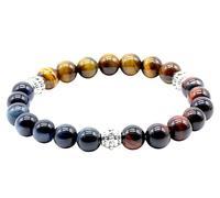 VLNET | Pulsera elástica con piedras naturales de 8 mm | Ojo de tigre, ojo de halcón, ojo de toro | Talla única | Unisex | Pulsera triple protección, Talla única, Piedra, No es una piedra preciosa