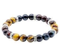 VLNET | Pulsera elástica con piedras naturales de 8 mm | Ojo de tigre, ojo de halcón, ojo de toro | Talla única | Unisex | Pulsera triple protección, Talla única, Piedra, No es una piedra preciosa