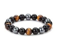 VLNET | Pulsera elástica con piedras naturales de 8 mm y 6 mm | Ojo de tigre, obsidiana negra, hematita | Talla única | Unisex | Pulsera protectora, Talla única, Piedra, No es una piedra preciosa