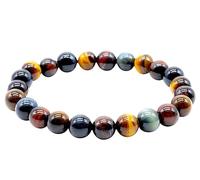 VLNET | Pulsera elástica con piedras naturales de 8 mm y 6 mm | Ojo de tigre, ojo de halcón, ojo de toro | Talla única | Unisex | Pulsera triple protección, Talla única, Piedra, No es una piedra