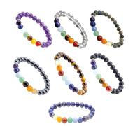 VLNET Pulsera elástica de 7 chakras con lapislázuli, labradorita, lava negra, hematita, ojo de tigre, cristal de roca, amatista, talla única unisex, Talla única, Piedra, No es una piedra preciosa