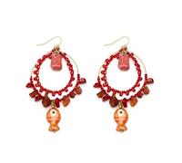 VLNET ® | Vestopazzo pendientes aro coral | aros aro con perlas y pececillo | Diámetro 4,5 cm | Lacoración artesanal | Colección Coral (pececiino)