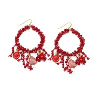 VLNET ® | Vestopazzo pendientes aro coral | aros aro con perlas y pececillo | Diámetro 4,5 cm | Lacoración artesanal | Colección Coral (Perlas coral)