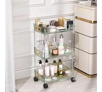 VLOBAOM Carrito De Almacenamiento Móvil De Acrílico De 3-4 Niveles con Ruedas, Organizador De Estanterías, Carrito Utilitario para Baño, Cocina Y Oficina.Green,3 Tier