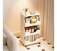 VLOBAOM Carrito Rodante De 1-4 Niveles con Ruedas Cerrables Estante De Plástico Plegable Carrito Organizador De Almacenamiento para Cocina Baño Despensa Sala De Estar White, 3 Tier