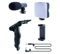 Vlog Set con trípode de brillo ajustable micrófono de luz y clips de teléfono celular para videollamadas en vivo streaming video iluminación Set con micrófono