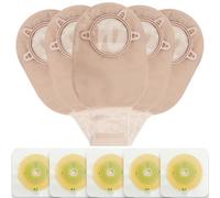 VLOOKUP 20 bolsas de colostomía, suministros de ostomía, bolsas drenables de dos piezas con cierre para el cuidado del estoma de la ileostomía, cortadas para ajustarse (15 bolsas + 5 barreras)