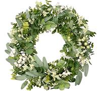 Vlorart Grüner Eukalyptusblatt-Kranz, 18 Pulgadas, künstliche Frühlingskränze für Haustür, Dekoration, Buchsbaumkranz mit großen Beeren, Außenbereich, ganzjährig - für drinnen und draußen