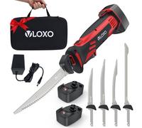 VLOXO Cuchillo Electrico Cocina Inalámbrico para Filetear con 4 Cuchillas de Acero Inoxidable Cuchillos Cocina Eléctrico Recargable con Bloqueo de Seguridad Cuchillos Carne Mango Antideslizante