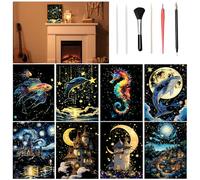 VLYX Arte para Rascar para Adultos y Niños, Set Luminoso de 8 Notas Arcoíris con Herramientas de Rascar, Materiales Creativos para Niños & Adultos (Océano & Cielo Nocturno)