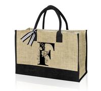 VLYX Bolso Tote de Lona con Inicial Personalizado, Bolsa de Playa, Regalo Ideal para Cumpleaños, Bodas, Playa, Vacaciones, Excelentes Regalos de Cumpleaños para Mujeres y Mamás - F