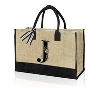 VLYX Bolso Tote de Lona con Inicial Personalizado, Bolsa de Playa, Regalo Ideal para Cumpleaños, Bodas, Playa, Vacaciones, Excelentes Regalos de Cumpleaños para Mujeres y Mamás - J