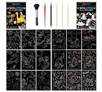 VLYX Kit de Arte Rasca, 8 Hojas Arcoíris con Lápiz y Herramientas de Madera para Niños y Adultos, Set de Manualidades Animales de Dibujos