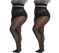 VLYX Pantis Tallas Grandes para Mujer de Cintura Alta - 2 Pares Medias Semi-Opacas 30 Denier, Suaves y Elásticas con Pies
