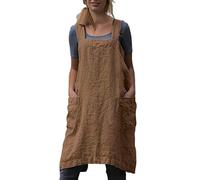 VLZUFE Delantal de lino de algodón para mujer, delantal con espalda cruzada, vestido para hornear, cocinar, jardinería, trabajo