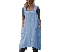 VLZUFE Delantal de lino de algodón para mujer, delantal con espalda cruzada, vestido para hornear, cocinar, jardinería, trabajo