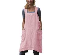VLZUFE Delantal de lino de algodón para mujer, delantal con espalda cruzada, vestido para hornear, cocinar, jardinería, trabajo