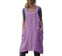 VLZUFE Delantal de lino de algodón para mujer, delantal con espalda cruzada, vestido para hornear, cocinar, jardinería, trabajo
