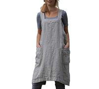 VLZUFE - Delantal de lino de algodón para mujer, delantal con espalda cruzada, vestido tipo delantal para hornear, cocinar, jardinería, trabajo