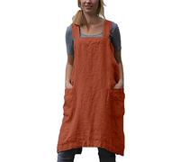 VLZUFE - Delantal de lino de algodón para mujer, delantal con espalda cruzada, vestido tipo delantal para hornear, cocinar, jardinería, trabajo