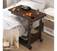 VMAQGOAX Escritorio Móvil para Dormitorio, Mesa Auxiliar para Cama De Hospital, Mesa para Cama De Hospital, Bandeja Giratoria con Ruedas, Escritorio Ajustable para El Hogar Junto A La Cama(Brown)