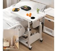 VMAQGOAX Escritorio Móvil para Dormitorio, Mesa Auxiliar para Cama De Hospital, Mesa para Cama De Hospital, Bandeja Giratoria con Ruedas, Escritorio Ajustable para El Hogar Junto A La Cama(White)