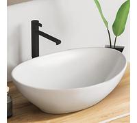 VMbathrooms Premium lavabo ovalado con efecto loto | Lavabo sobre encimera para baño y WC de invitados | Lavabo sin agujero para grifo y sin rebosadero | Lavabo sobre encimera blanco puro