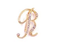 vmcoatdu Broche de metal chapado en oro con inicial de la A a la Z, con 26 letras y diamantes de imitación de cristal transparente, One Size, Metal, diamantes de imitación