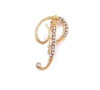 vmcoatdu Broche de metal chapado en oro con inicial de la A a la Z, con 26 letras y diamantes de imitación de cristal transparente, One Size, Metal, diamantes de imitación