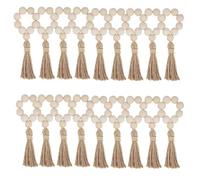 VMDVBNA Anillo de Servilleta 10PCS Wood Bead Napkin Rings Garland with Tassels Farmhouse Beads Rustic Country Table Napkin Holder Weddings Home(18PCS)