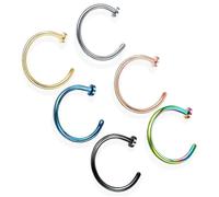 VMDVBNA Aro de Nariz 2/5/6/10 anillos nasales falsos for hombres y mujeres, acero inoxidable 316, con clip for el labio, piercing for labio y nariz.(I9-6pcs-6 colour,18G-1.0mm-10mm)