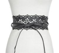 VMDVBNA Cinturones Decorativo Cinturón de Pu hueco for mujer, nuevo patrón, cinturones lazo ancho for, cinturón largo negro, vestido femenino para Vestidos Pantalones(Black)