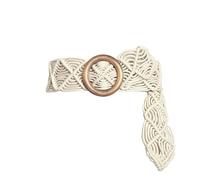 VMDVBNA Cinturones Decorativo Cinturones anchos Vintage for mujer, hebilla de madera redonda, cinturón cuerda trenzada tejida, vestido ganchillo informal for para Vestidos Pantalones(White)