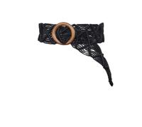 VMDVBNA Cinturones Decorativo Cinturones anchos Vintage for mujer, hebilla de madera redonda, cinturón cuerda trenzada tejida, vestido ganchillo informal for para Vestidos Pantalones(Black)