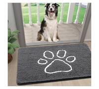 VMDVBNA Felpudo de Entrada Felpudo For Patas De Perro Sucias Chenilla Ultraabsorbente con Diseño Huella, Antideslizante, Secado Rápido Y Lavable(Dark Grey,61x91cm)