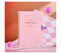 VMDVBNA libretas Cuaderno planificador semanal de 52 semanas, tamaño A5, sin fecha, con espiral, horarios diarios for estudiantes, diario, papelería, suministros oficina(Pink)