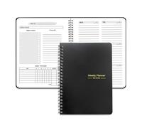 VMDVBNA libretas Cuaderno planificador semanal de 52 semanas, tamaño A5, sin fecha, con espiral, horarios diarios for estudiantes, diario, papelería, suministros oficina(Black-A5Gray-inner)