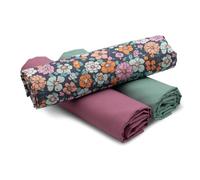 VmG-Store 1,5m de tela de algodón Set de diseño + 2x Uni de colores combinados 100% algodón Material Selección (Flower Power Set50)