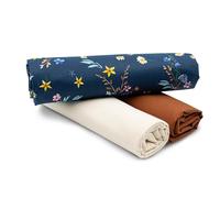 VmG-Store 1,5m de tela de algodón Set de tela con diseño + 2x Uni de colores combinados 100% algodón Material Selección (Set de flores de prado y azul marino Set76)