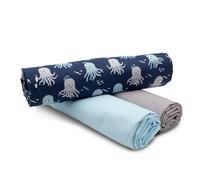 VmG-Store Juego de tela de algodón de 1,5 m + 2 colores lisos a juego, 100% algodón, selección de material (juego de calamares 80)