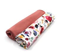 VmG-Store Juego de tela de jersey, diseño a juego, color liso, 0,5 x 1,5 m, 95 % algodón, 5 % elastano, Tex Standard 100 (Flower blanco y malva Set49)