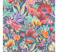 VmG-Store Tela de algodón por metros, 140 cm de ancho, tela para coser, tela infantil para cojines, ropa de bebé, ropa infantil, bricolaje (magia de flores digitales, petróleo, Bc033)