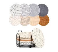 VMINOG Set De 8 Posavasos De Fieltro Redondos Tejidos Lavables - Portavasos Originales para Decoración De Mesa, Apto para Bebidas, Bar, Tazas (Con Soporte)