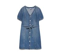 VERO MODA Neck Short Denim Dress Vmjanet SS Noos-Pantalones Cortos de Cuello en V, Medio De Mezclilla Azul, S Mujeres