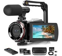 Vmotal Cámara de Vídeo 4K 64MP Grabadora de Fotos/Video 4K 60FPS, Videocámara Digital para Youtube Vlogging con Estabilizador de Mano/Micrófono/Tarjeta SD/2 Baterías/Control Remoto