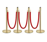 VMtSeaHi 4 Juegos Barreras de Seguridad con 3 Cuerdas Longitud de Cuerda Dorados Poste Separador con 1,5 Cuerda de Terciopelo Base hueca de inyección de arena (Oro)