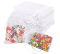 VMUTGA 100 Piezas Bolsas de Organza, 10 x 15 cm Bolsa Organza Blanca, Bolsa de Joyas, Bolsa de Lavanda, Bolsitas Organza Regalos con Cordón, Adecuado para bodas, Regalos, Joyería, Confitería