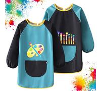VMUTGA 2 Piezas Delantal Pintura Infantil, Bata Pintura Niños 6-12 Años Delantal Infantil Impermeable con Manga Larga y Bolsillo Grande para Niñas Niños Pintura Manualidades Hornear Cocinar Escuela
